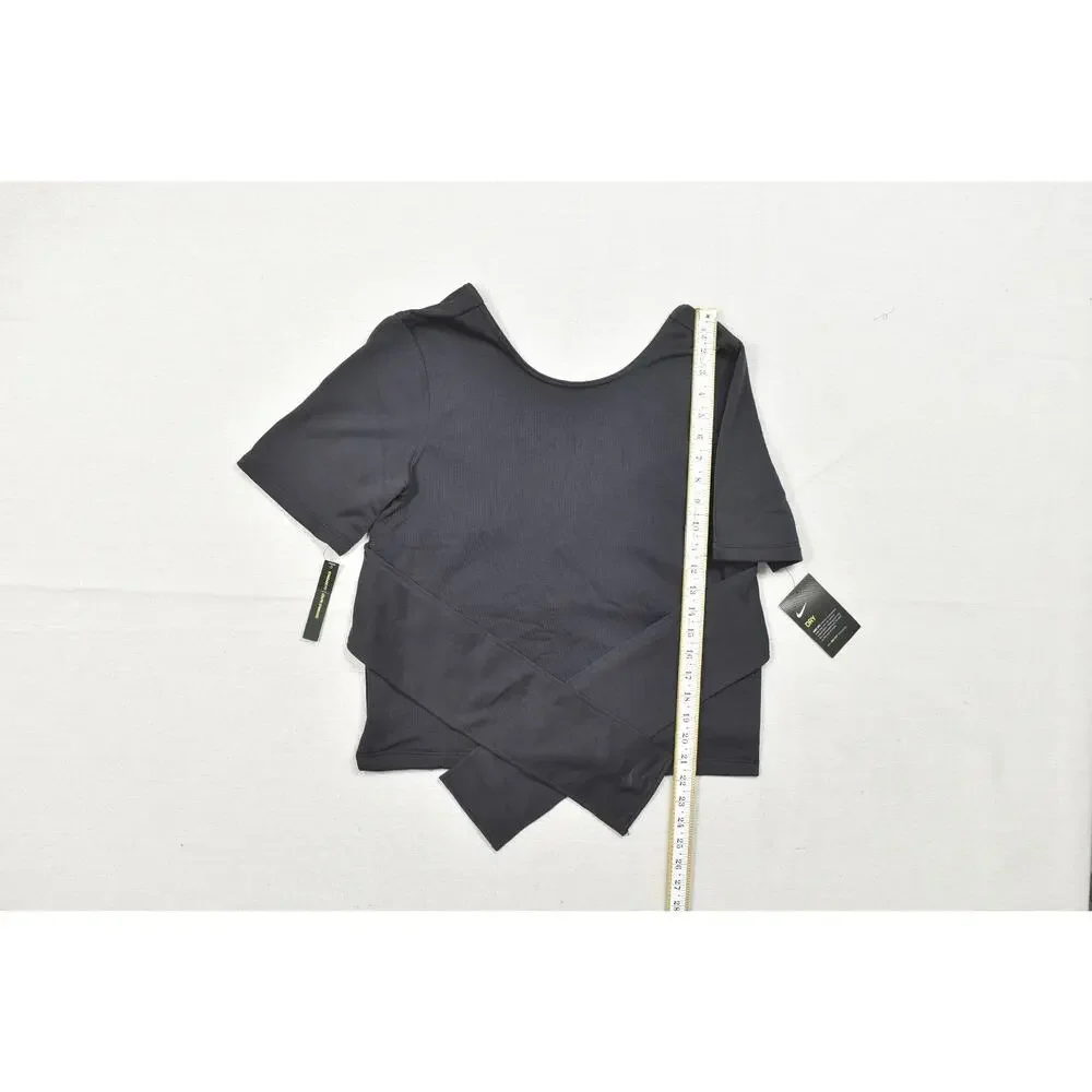 Nike Dri-FIT Women's Medium Black Short Sleeve Wrap Front Yoga Training Crop Top